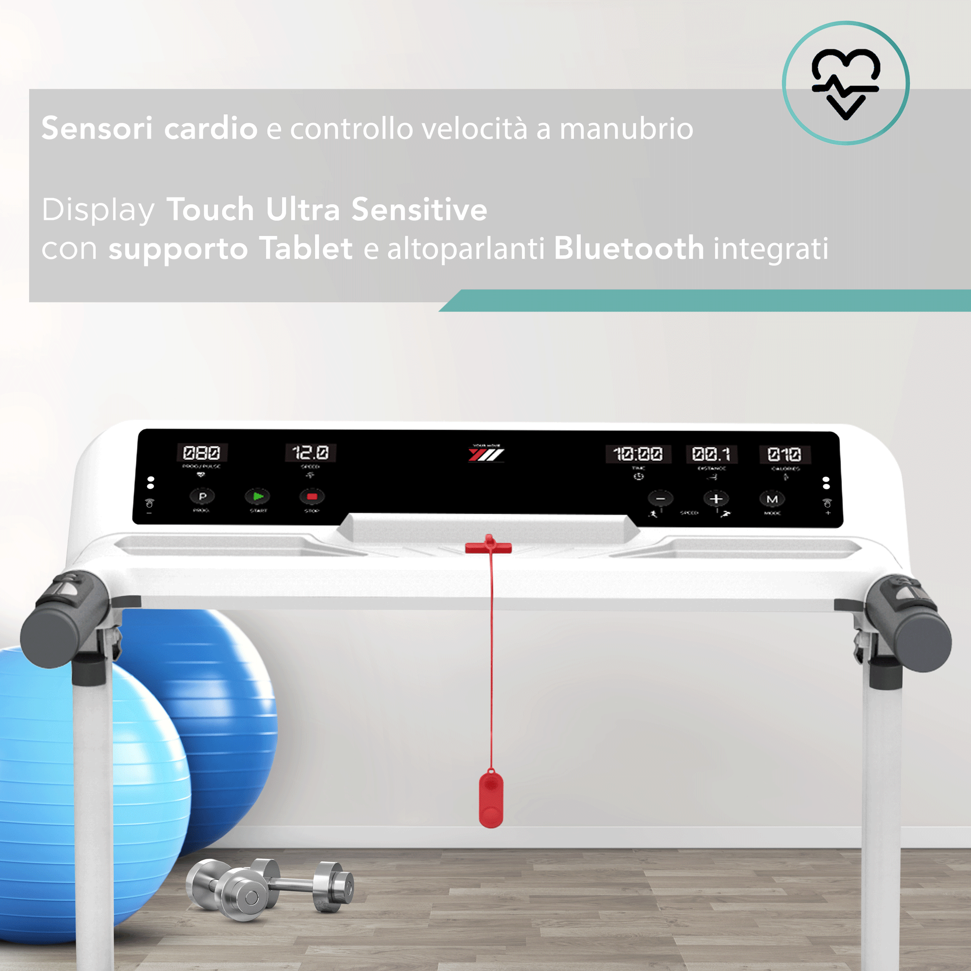 Tapis Roulant NEXT 4000 Con Inclinazione 14 km/h | Sensori cardio e controllo velocità a manubrio